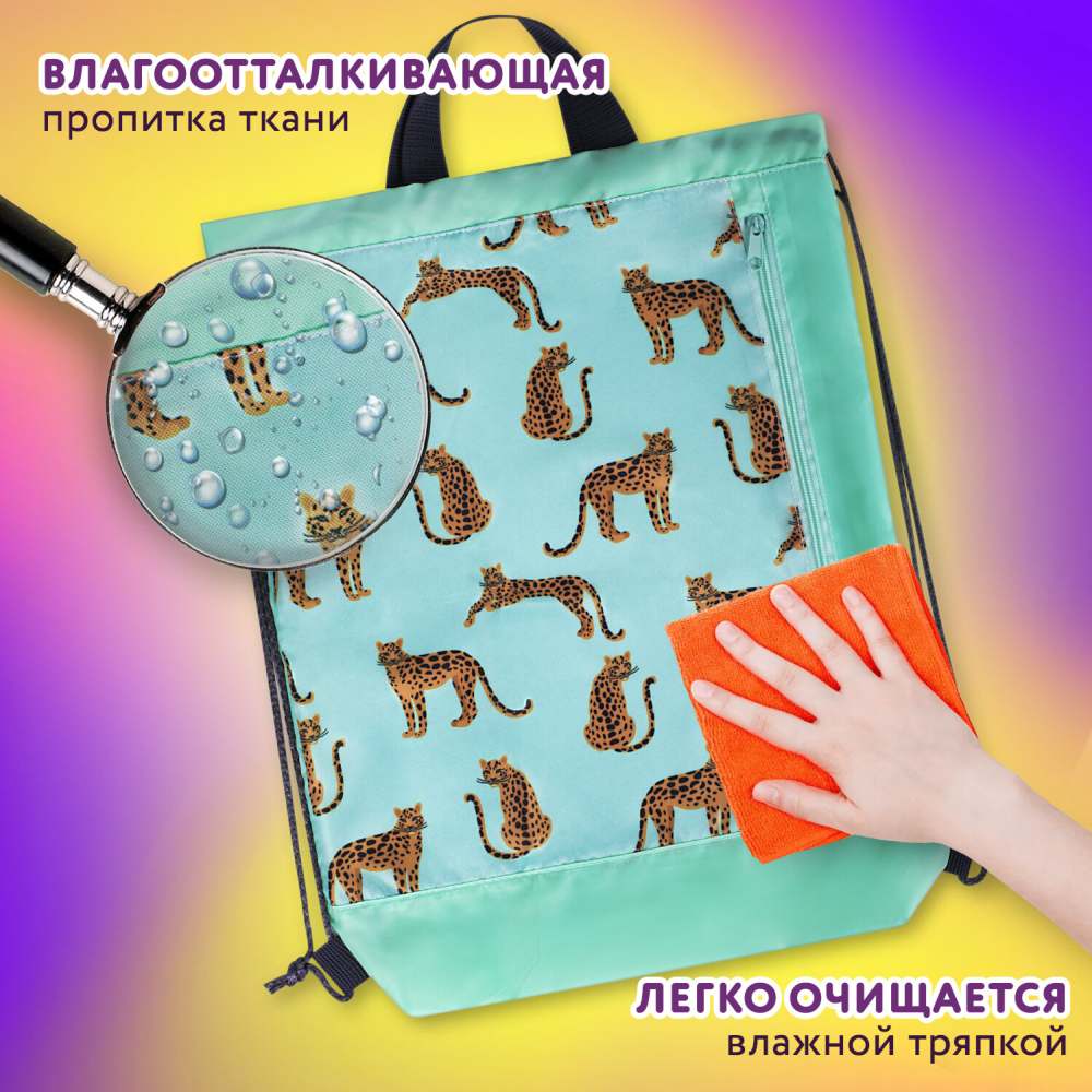 картинка Мешок для обуви, 1 отдел, 1 карман, 46*36 см, полиэстер, "Wild Cats", Юнландия, 271614 от магазина Альфанит в Кунгуре