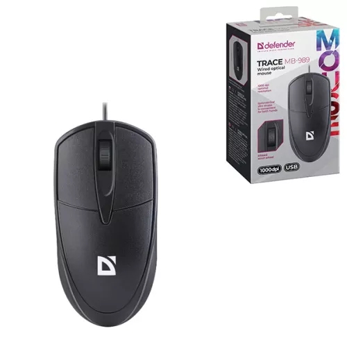 картинка Мышь проводная Defender Trace MB-989, 1000 dpi, USB, черный, 52989 от магазина Альфанит в Кунгуре