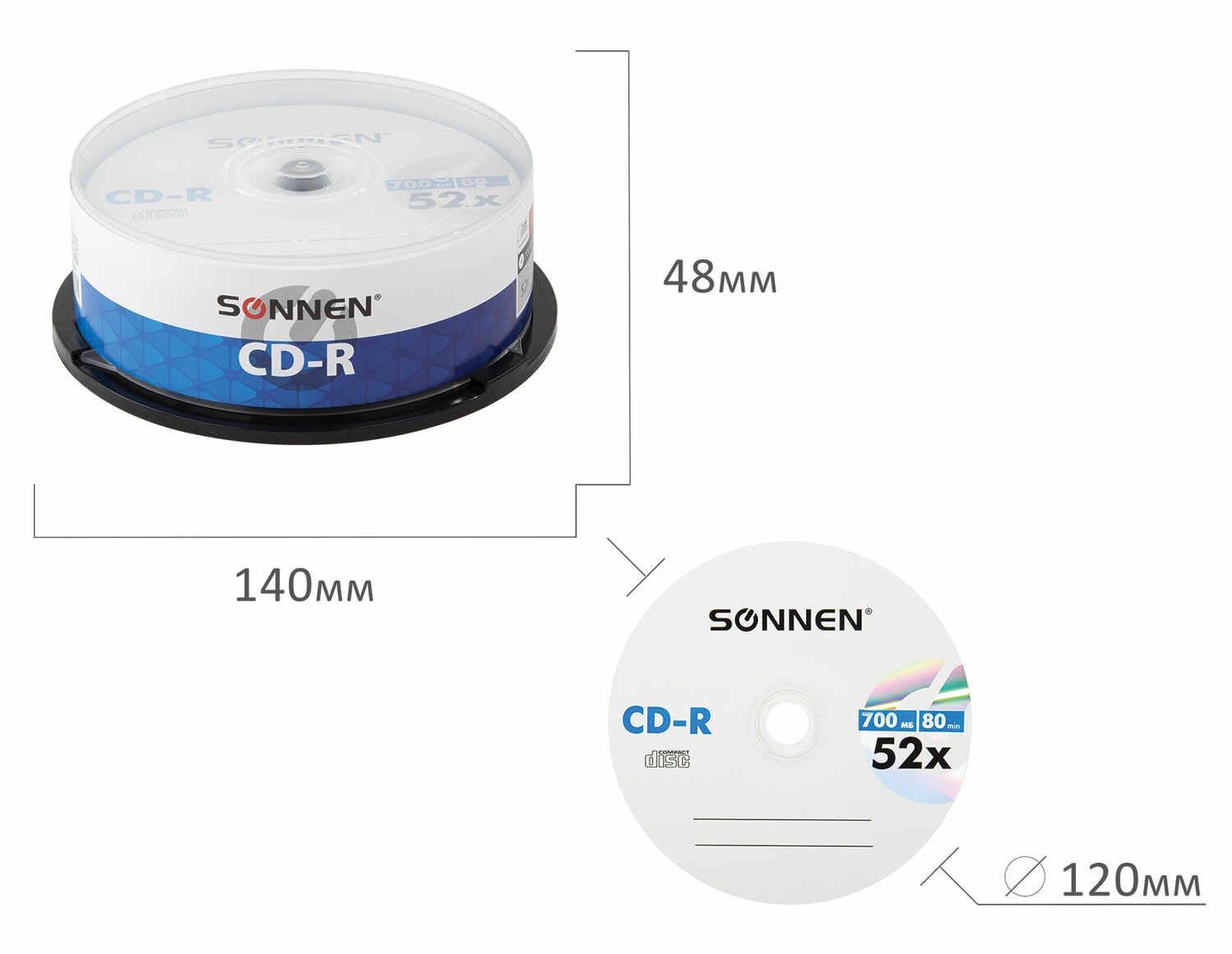 картинка Диски CD-R SONNEN, 25 шт, 52x, сидибокс, 513531 от магазина Альфанит в Кунгуре