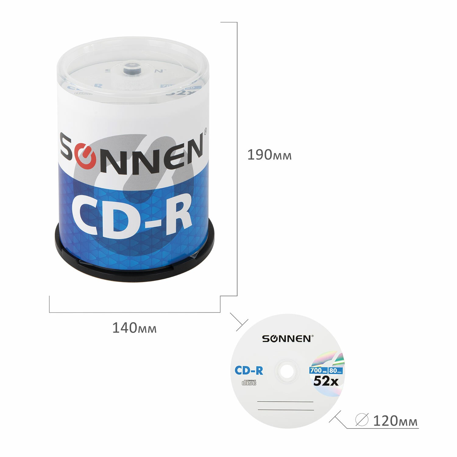 картинка Диски CD-R SONNEN, 100 шт, 52x, сидибокс, 513533 от магазина Альфанит в Кунгуре