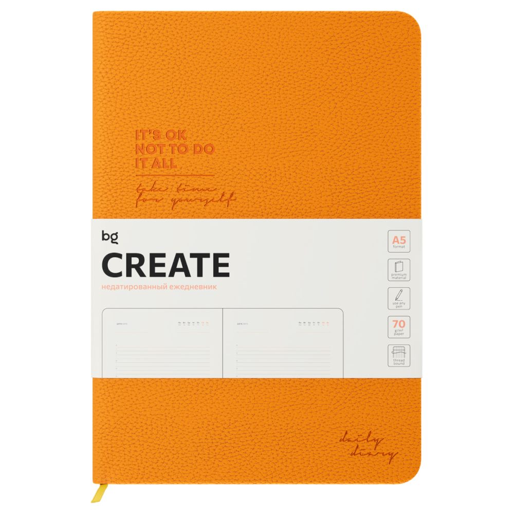 картинка Ежедневник недатированный, А5, 136 л, кожзам, оранжевый, "Create. Orange", BG, DuA5_61242 от магазина Альфанит в Кунгуре