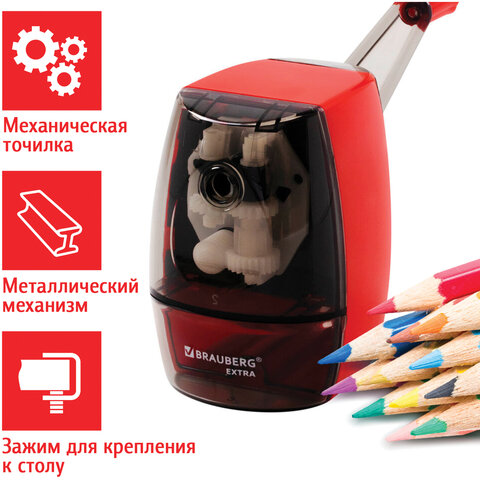 картинка Точилка механическая, 1 отверстие, контейнер, пластик, красный, "Extra", BRAUBERG, 229607 от магазина Альфанит в Кунгуре