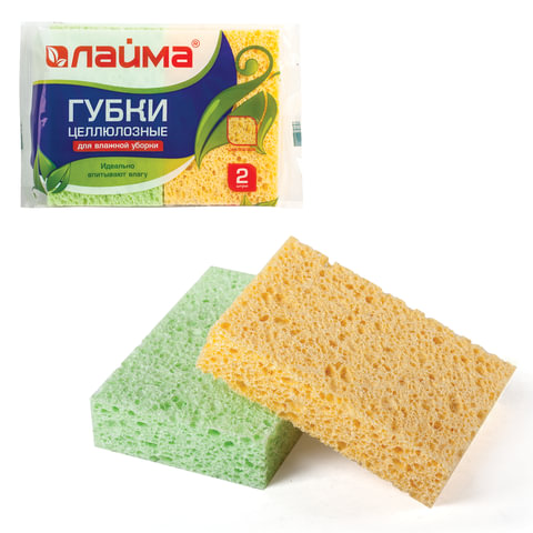 картинка Губки для мытья посуды, 2 шт, целлюлоза, LAIMA, К1000 от магазина Альфанит в Кунгуре