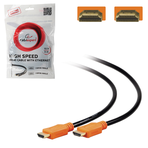 картинка Кабель HDMI-HDMI (19pin-19pin) v1.4, для 3D экранов, _3.0м (черны, позол.разъемы, экран, пакет) (CC- от магазина Альфанит в Кунгуре
