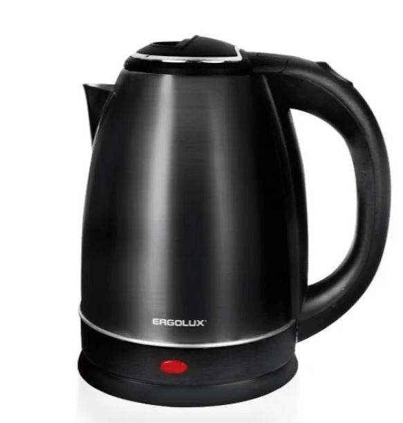 картинка Чайник электрический Ergolux ELX-KS05-C02, 1,8л, 1600Вт, сталь, черный, 14925 от магазина Альфанит в Кунгуре