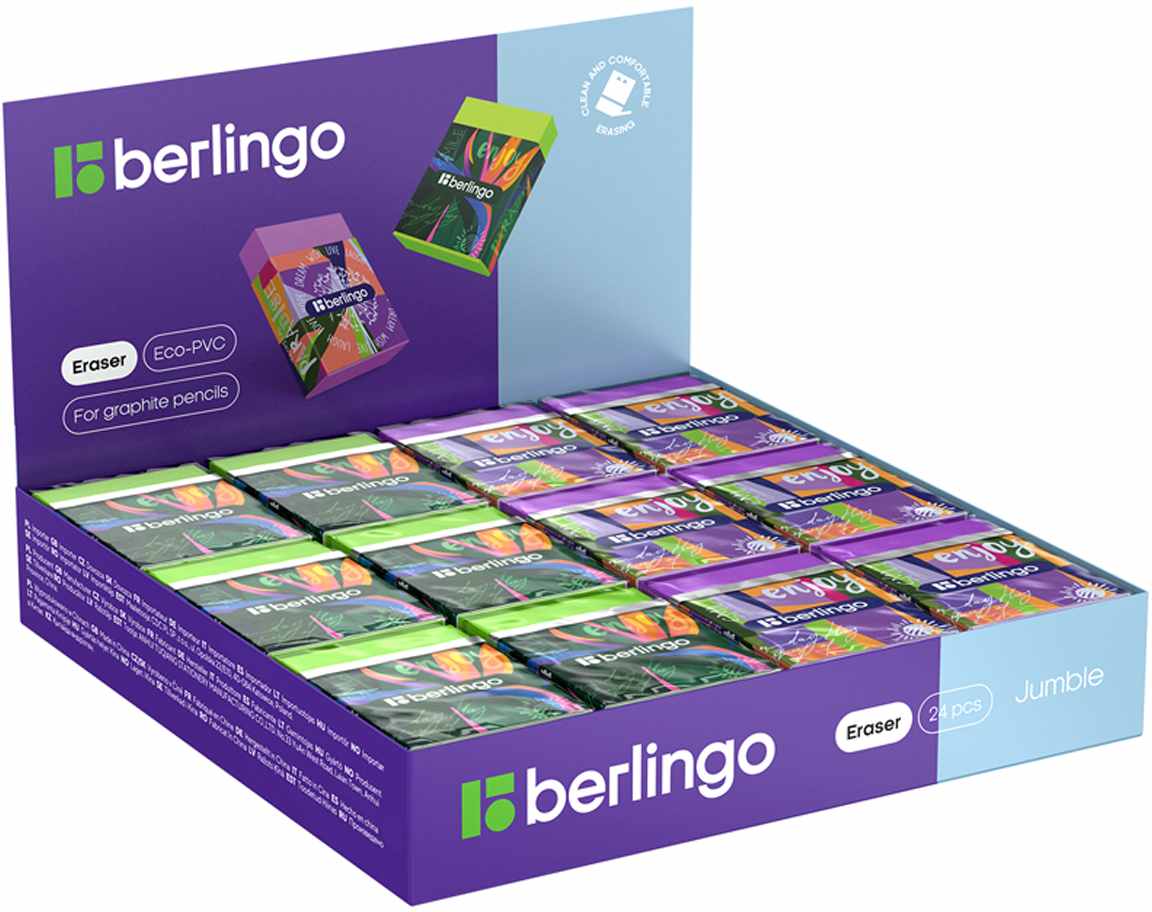 картинка Ластик, 45*32*11 мм, ассорти, прямоугольный, "Jumble", Berlingo, BLc_00S13 от магазина Альфанит в Кунгуре