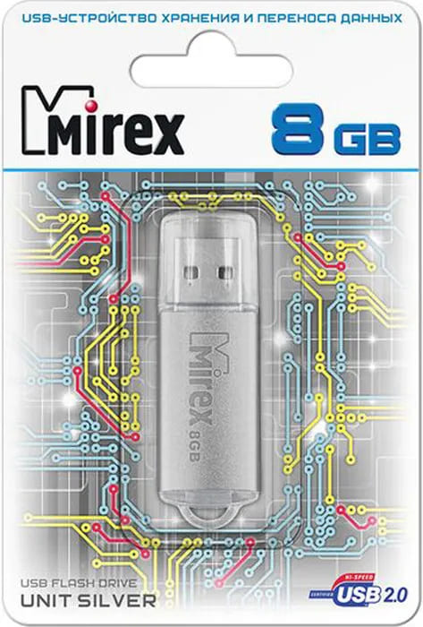 картинка Флеш-диск Mirex 8 GB USB 2.0, Unit, серебро металл, 13600-FMUUSI08 от магазина Альфанит в Кунгуре