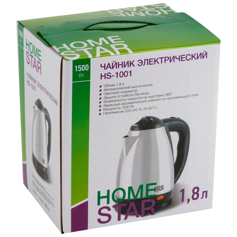 картинка Чайник электрический Homestar HS-1001, 1,8 л, 1500 Вт, сталь, 000450 от магазина Альфанит в Кунгуре