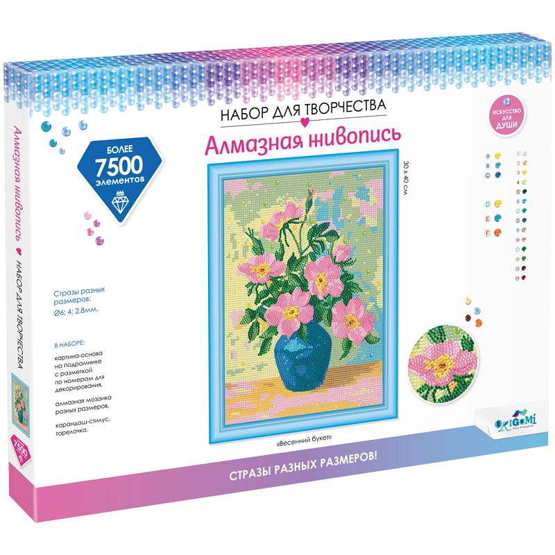 картинка Алмазная картина, 30*40 см, на холсте, полная выкладка, "Весенний букет", Origami, 7120 от магазина Альфанит в Кунгуре