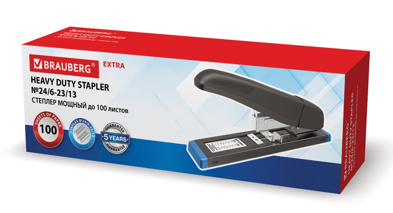 картинка Степлер № 24, 23, на 100 л, черный, мощный, "Heavy Duty Extra", BRAUBERG, 270552 от магазина Альфанит в Кунгуре