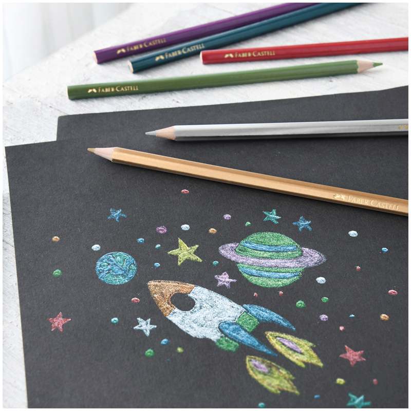 картинка Карандаши цветные, 10 цв, 10 шт, дерево, шестигранный корпус, "Металлик", Faber-Castell, 201583 от магазина Альфанит в Кунгуре