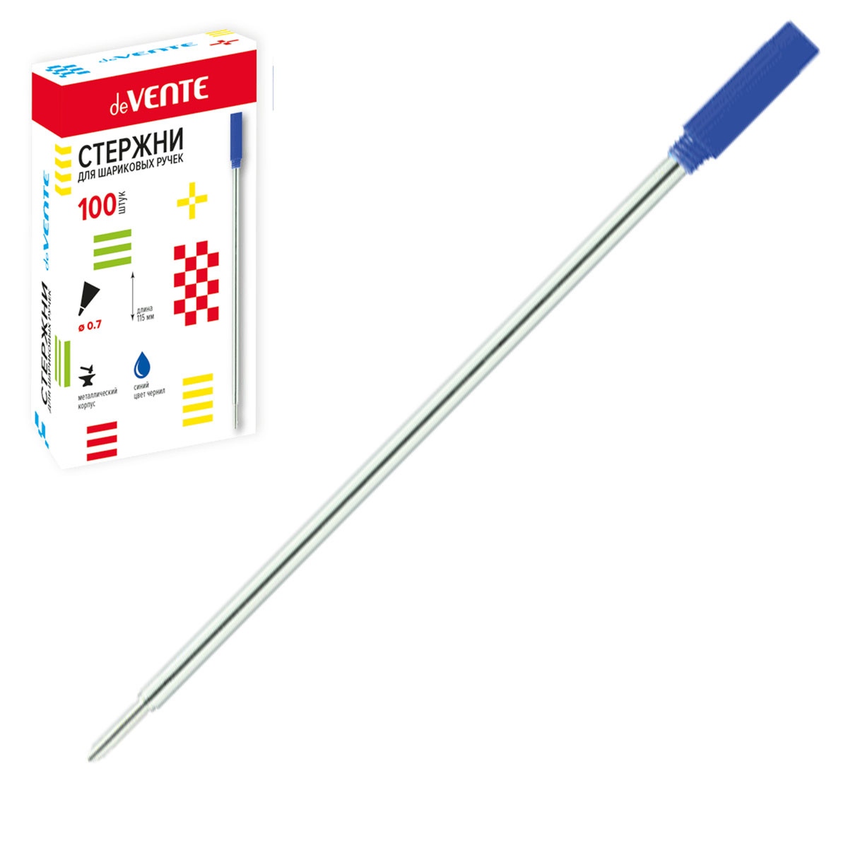 картинка Стержень шариковый, 115 мм, 0,7 мм, пластик, синий, с поворотным механизмом, deVente, 5074801 от магазина Альфанит в Кунгуре