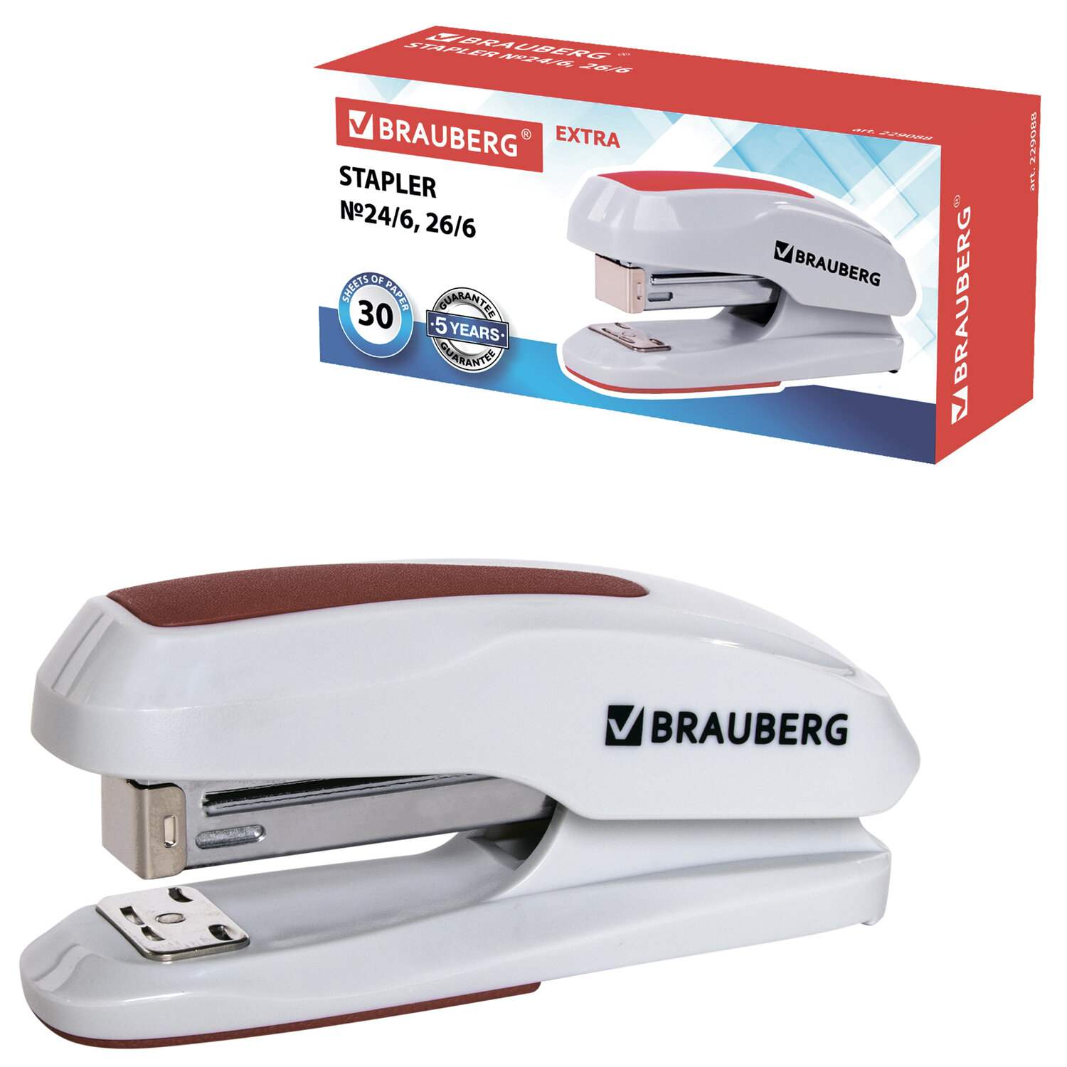 картинка Степлер № 24, 26, на 30 л, серый/красный, "Extra", BRAUBERG, 229088 от магазина Альфанит в Кунгуре