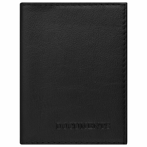 картинка Обложка для автодокументов, черная, натуральная кожа, "Documents", BRAUBERG, 237208 от магазина Альфанит в Кунгуре