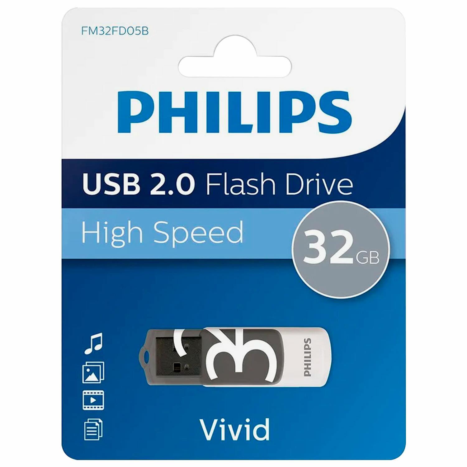 картинка Флеш-диск Philips 32 GB USB 2.0, Vivid, черный, FM32FD05B/97 от магазина Альфанит в Кунгуре