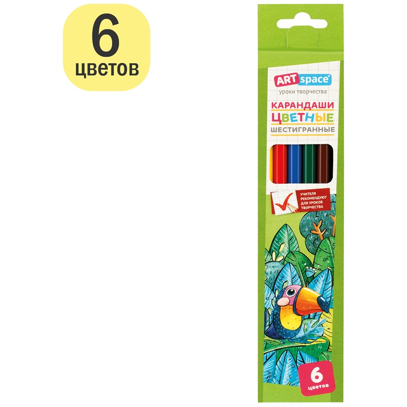 картинка Карандаши цветные, 6 цв, 6 шт, дерево, "Милые зверушки", ArtSpace, CP_41019 от магазина Альфанит в Кунгуре