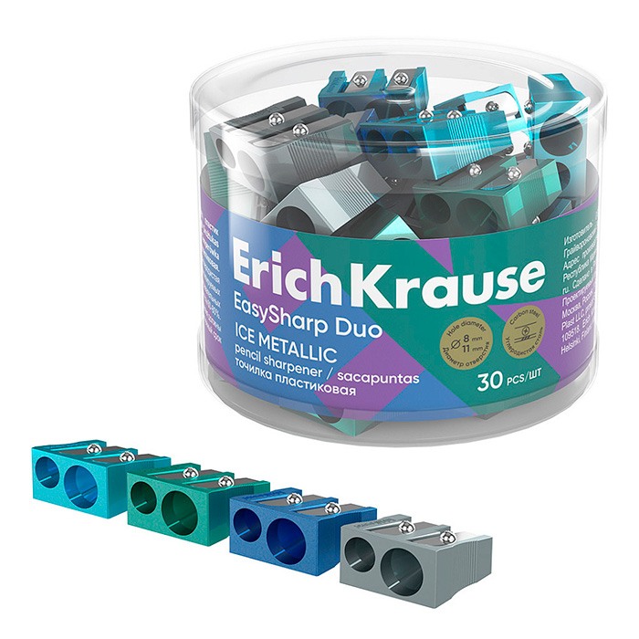 картинка Точилка, 2 отверстия, пластик, ассорти, "EasySharp Duo. Ice Metallic", Erich Krause, 60017 от магазина Альфанит в Кунгуре