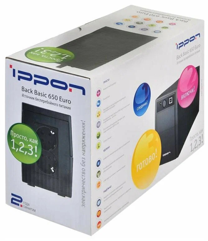 картинка ИБП Ippon Back Basic 650 Euro, 650VA/360W, 2 EURO розетки от магазина Альфанит в Кунгуре