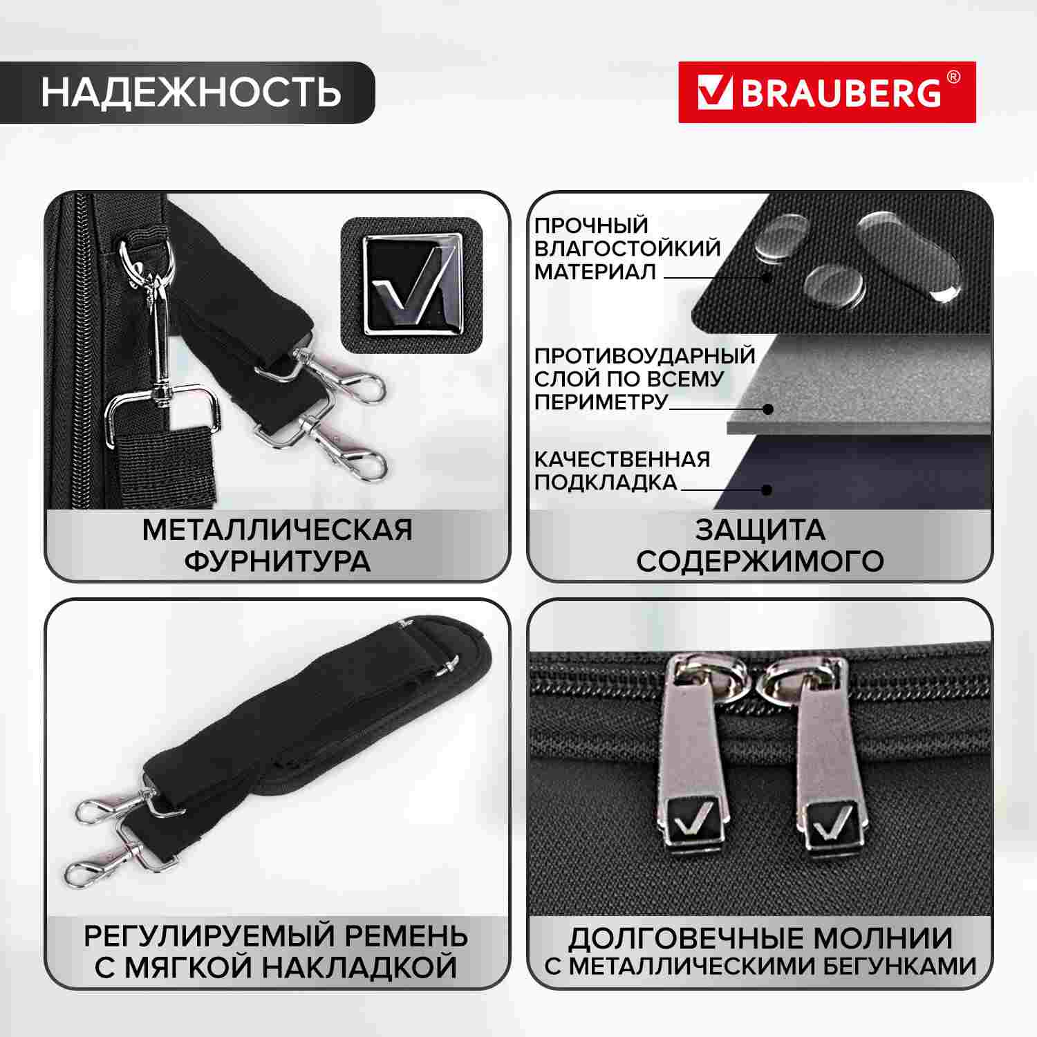 картинка Сумка для ноутбука 17,3" BRAUBERG Sidney, 1 отдел, 2 кармана, 44*34*6 см, черный, 240449 от магазина Альфанит в Кунгуре