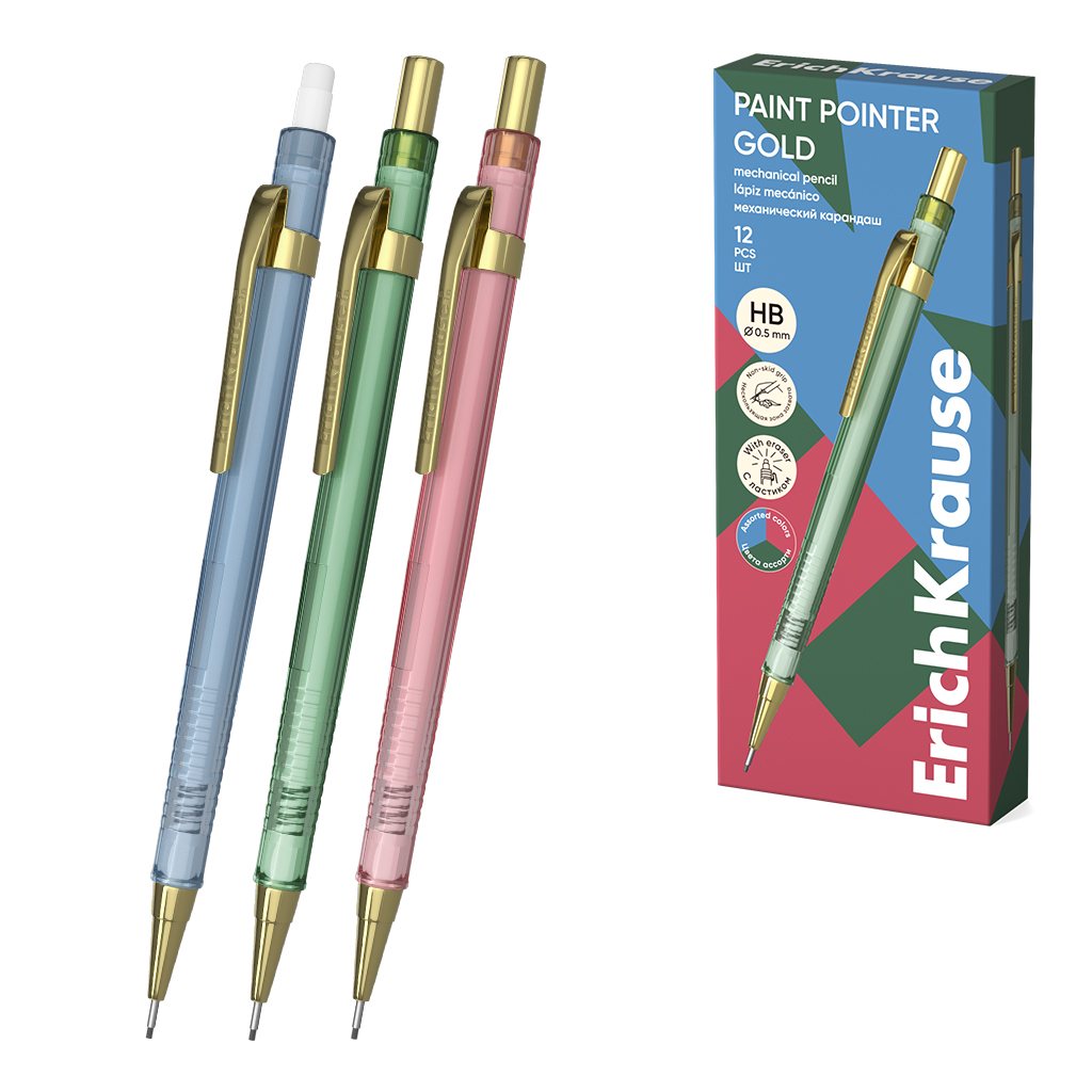 картинка Карандаш механический, 0,5 мм, HB (ТМ), с ластиком, "Paint Pointer Gold", Erich Krause, 62780 от магазина Альфанит в Кунгуре