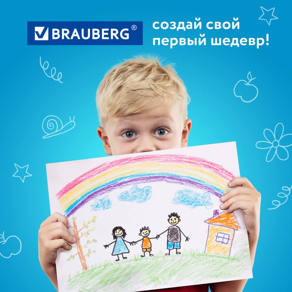 картинка Карандаши восковые, 6 цв, 6 шт, утолщенный корпус, "Академия", BRAUBERG, 227286 от магазина Альфанит в Кунгуре