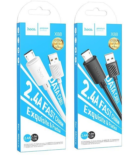 картинка Кабель зарядный Hoco X88 USB 2.0 AM — USB 2.0 microBM, 1,0 м, черный от магазина Альфанит в Кунгуре