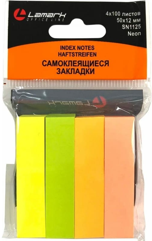 картинка Закладки-флажки самоклеящиеся, 5*1,5 см, 400 л, 4 цв, неон, бумага, Lamark, SN1125 от магазина Альфанит в Кунгуре