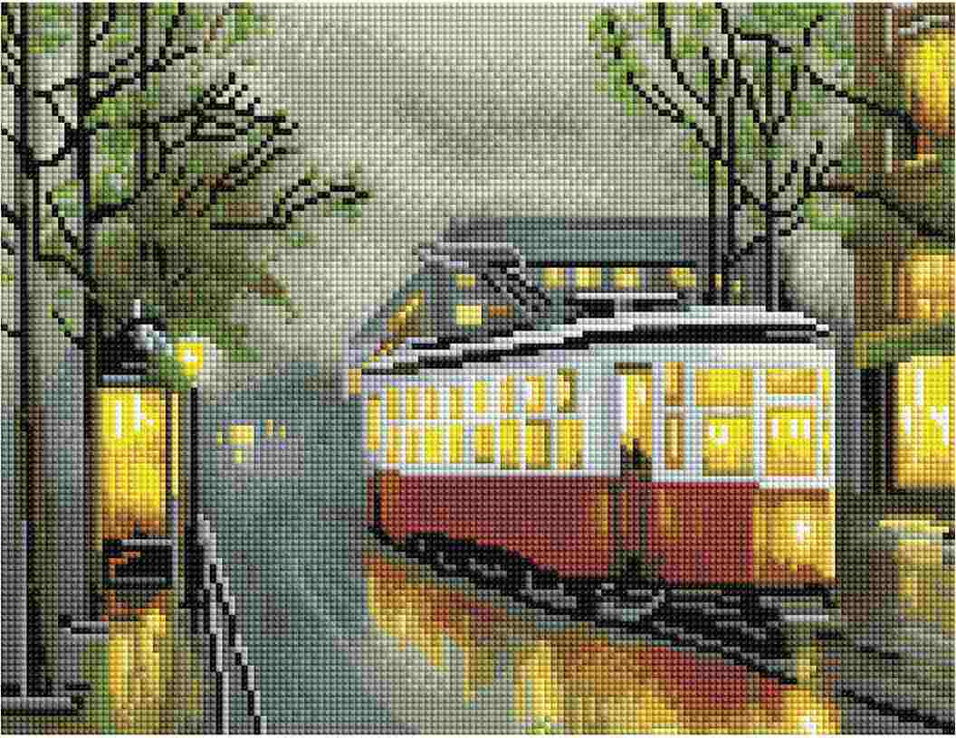 картинка Алмазная картина, 30*40 см, на подрамнике, полная выкладка, "Вечерний трамвай", Три совы, АМП3040_47601 от магазина Альфанит в Кунгуре