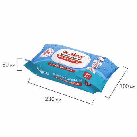 картинка Салфетки влажные, 72 шт, крышка-клапан, "Antibacterial", LAIMA, 129997 от магазина Альфанит в Кунгуре
