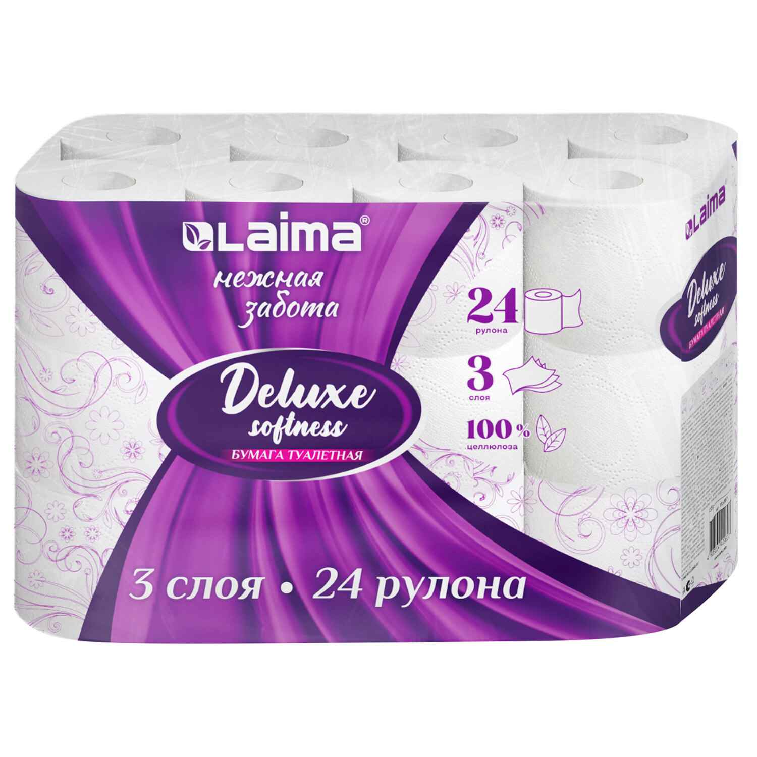 картинка Бумага туалетная, 24 шт, 3 слоя, втулка, "Deluxe", LAIMA, 115397 от магазина Альфанит в Кунгуре