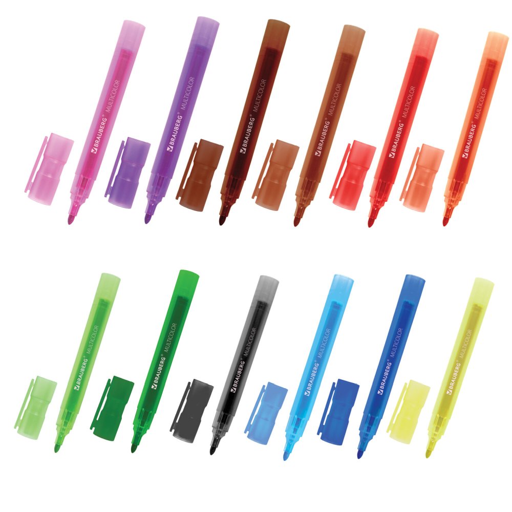 картинка Набор маркеров для доски, 12 шт, 12 цв, 3 мм, "Multicolor", BRAUBERG, 152121 от магазина Альфанит в Кунгуре