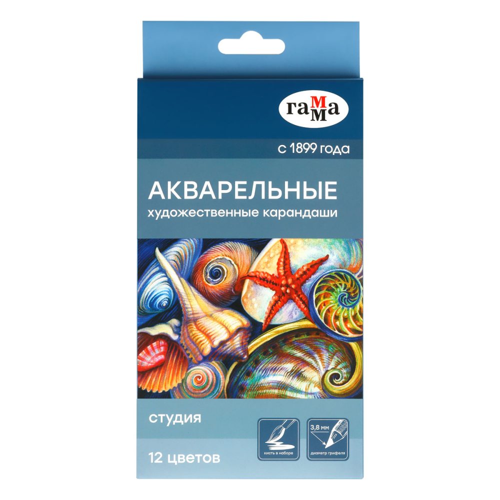 картинка Карандаши цветные акварельные, 12 цв, 12 шт, дерево, "Студия", Гамма, 110822_12 от магазина Альфанит в Кунгуре