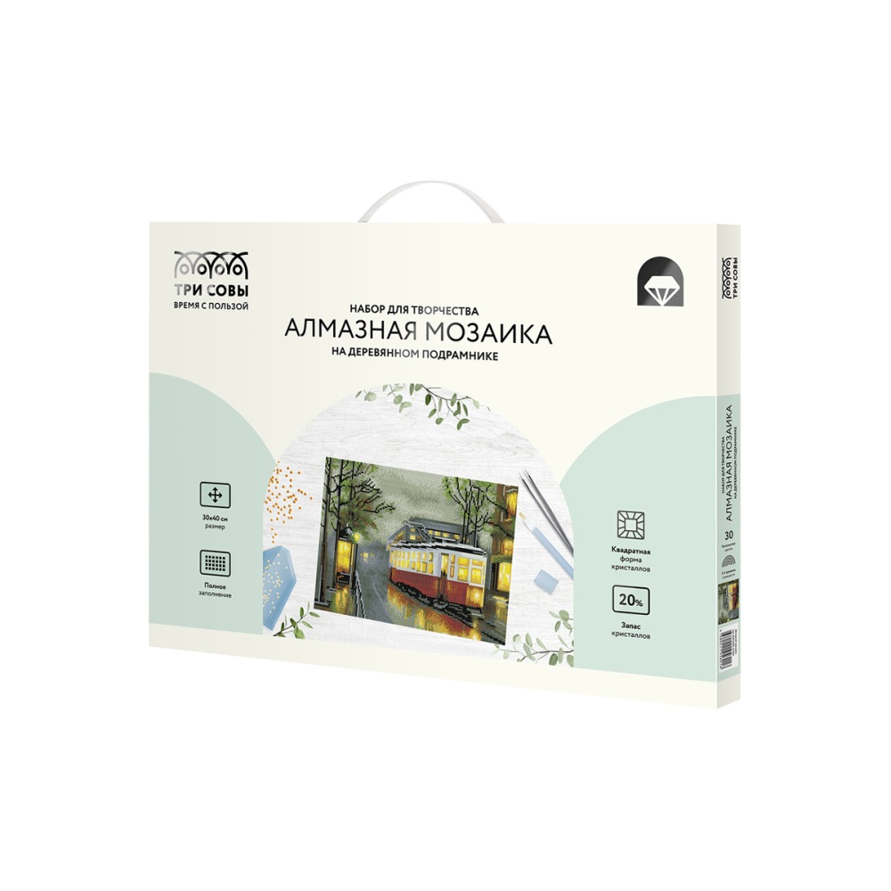 картинка Алмазная картина, 30*40 см, на подрамнике, полная выкладка, "Вечерний трамвай", Три совы, АМП3040_47601 от магазина Альфанит в Кунгуре