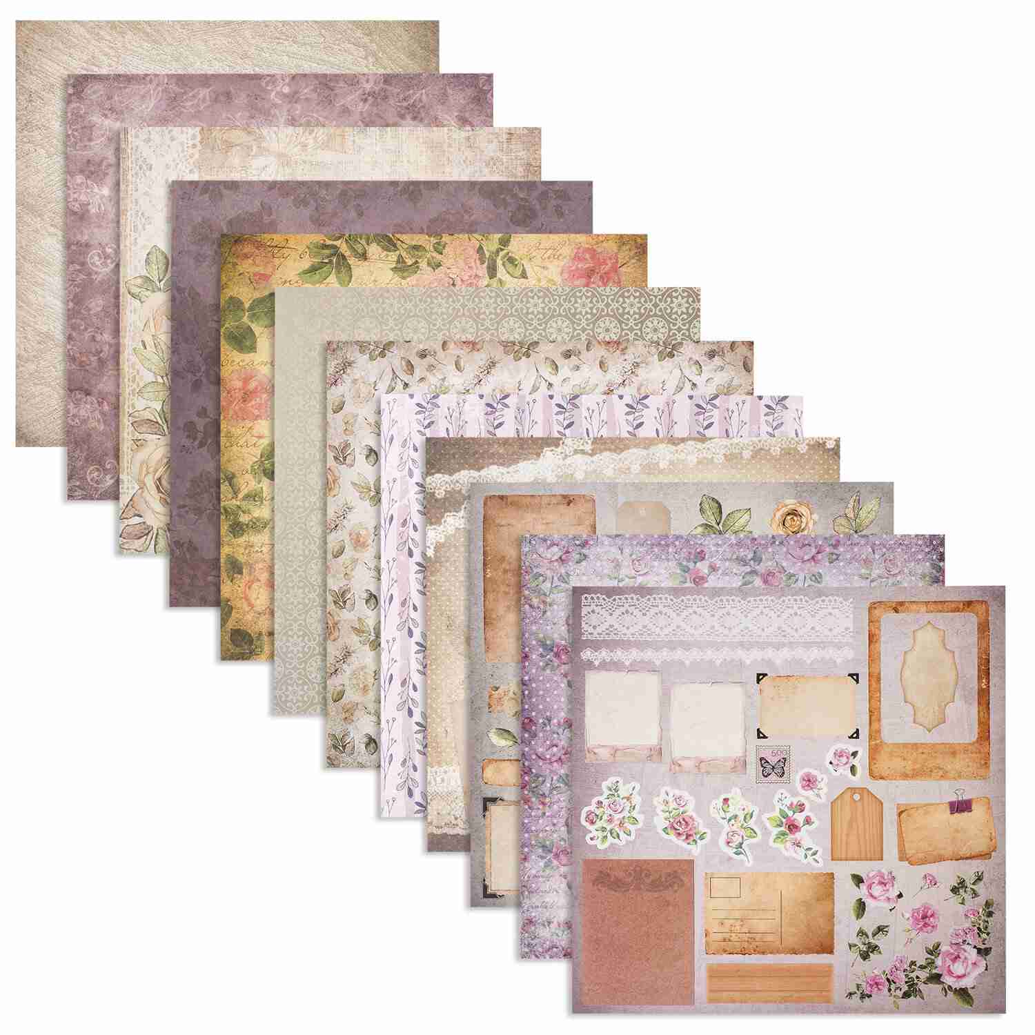картинка Бумага для скрапбукинга, 30*30 см, 12 л, 12 цв, 180 г/м2, "Винтаж", ОСТРОВ СОКРОВИЩ, 662766 от магазина Альфанит в Кунгуре
