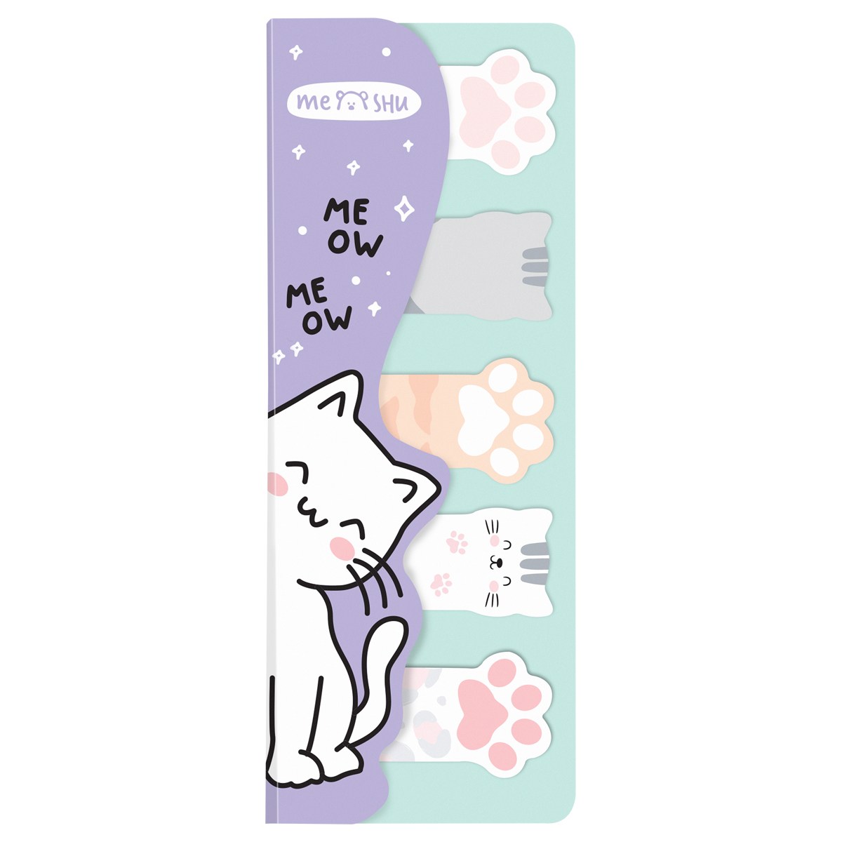 картинка Закладки-флажки самоклеящиеся, 100 л, 5 цв, "Meow paw", MESHU, MS_54265 от магазина Альфанит в Кунгуре