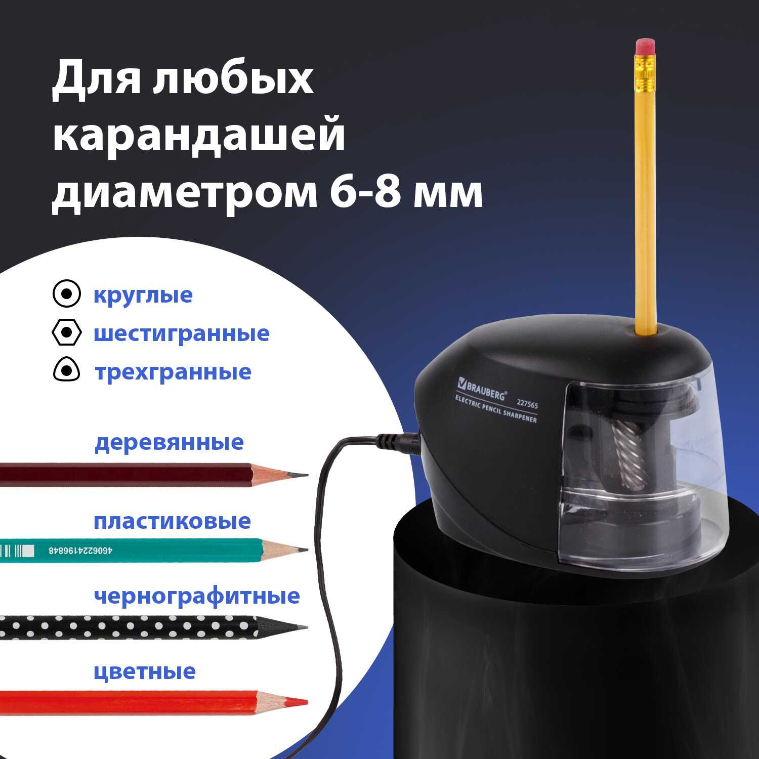 картинка Точилка электрическая, 1 отверстие, контейнер, пластик, черный, "Original", BRAUBERG, 227565 от магазина Альфанит в Кунгуре