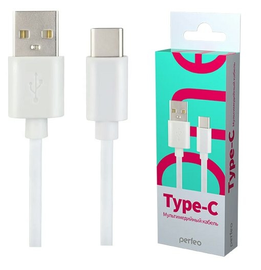 картинка Кабель соединительный Perfeo USB A (M) — USB Type C, 1,0 м, белый, U4704 от магазина Альфанит в Кунгуре