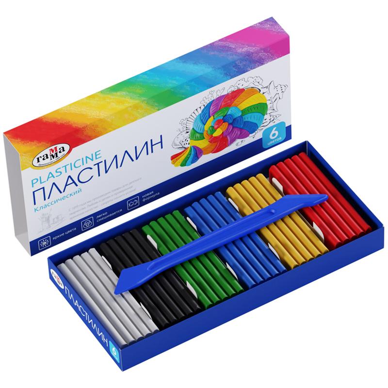 картинка Пластилин, 6 цв, 6 шт, 120 гр, со стеком, "Классический", Гамма от магазина Альфанит в Кунгуре