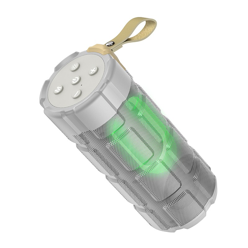 картинка Портативная колонка Hoco HC7, 10Вт, 2400мАч, Bluetooth, USB, радио, microSD, AUX, серый, LED-подсветка от магазина Альфанит в Кунгуре