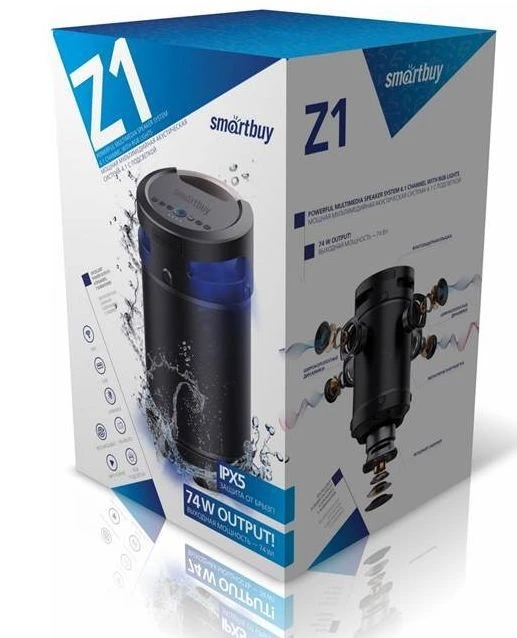 картинка Портативная колонка SmartBuy Z1, 74Вт, Bluetooth, USB, радио, microSD, AUX, черный, SBS-970 от магазина Альфанит в Кунгуре