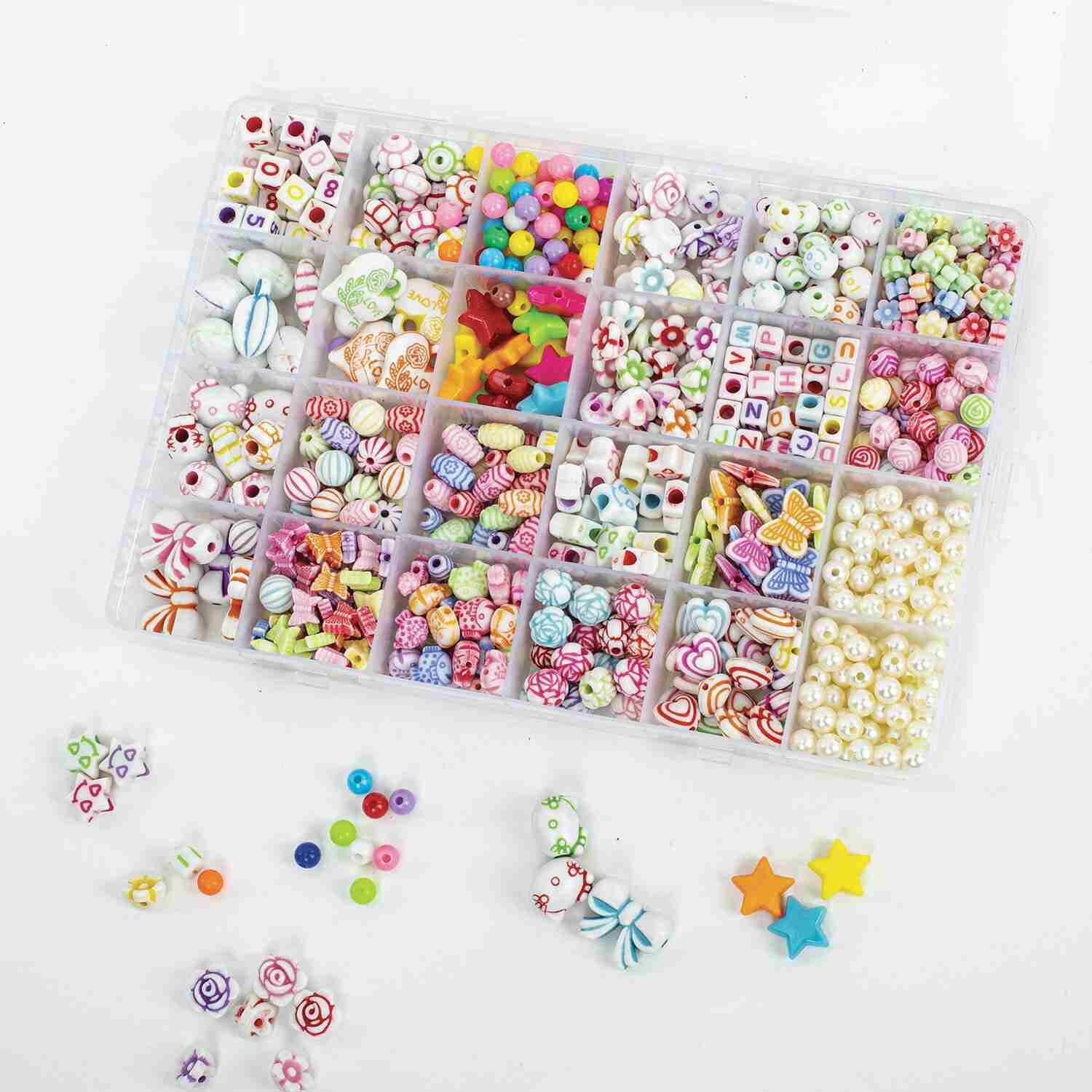 картинка Набор для создания бижутерии, 450 бусин, 24 вида, нить, "Beads Set", BRAUBERG KIDS, 664695 от магазина Альфанит в Кунгуре