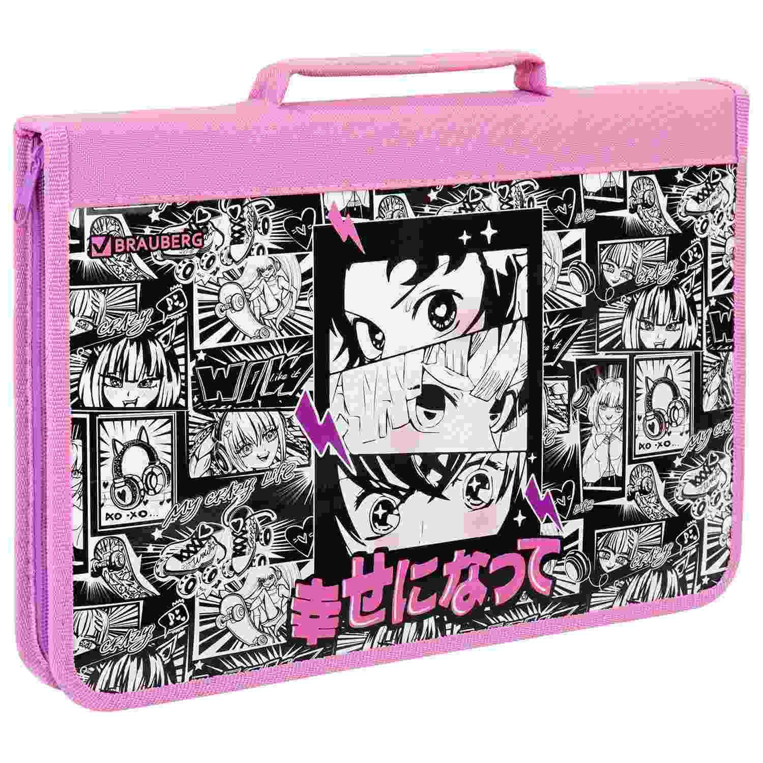 картинка Папка для труда и тетрадей, А4, 1 отдел, с ручками, на молнии, органайзер, "Anime movie", BRAUBERG, 272216 от магазина Альфанит в Кунгуре