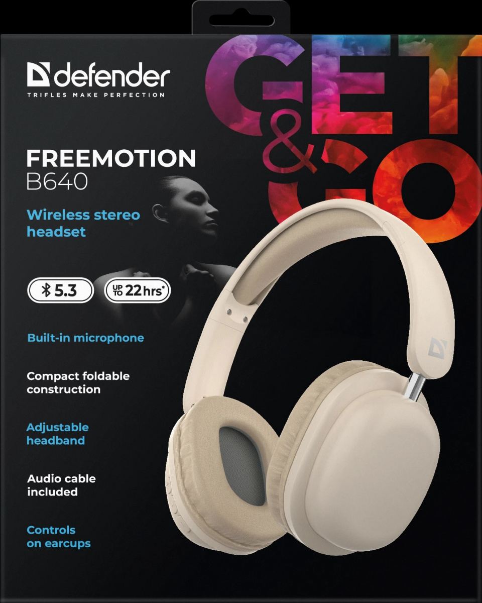 картинка Гарнитура полноразмерная Defender B640 FreeMotion, бежевый, складная, 63642 от магазина Альфанит в Кунгуре