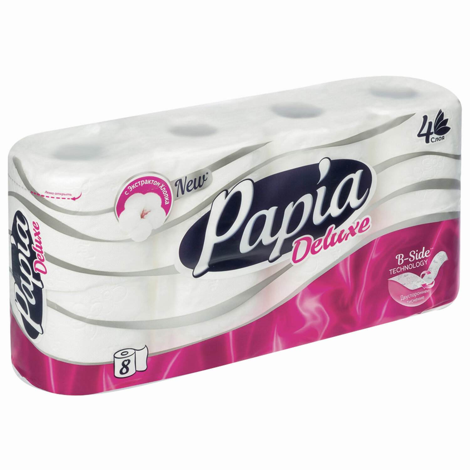 картинка Бумага туалетная, 8 шт, 4 слоя, "Papia", Deluxe от магазина Альфанит в Кунгуре