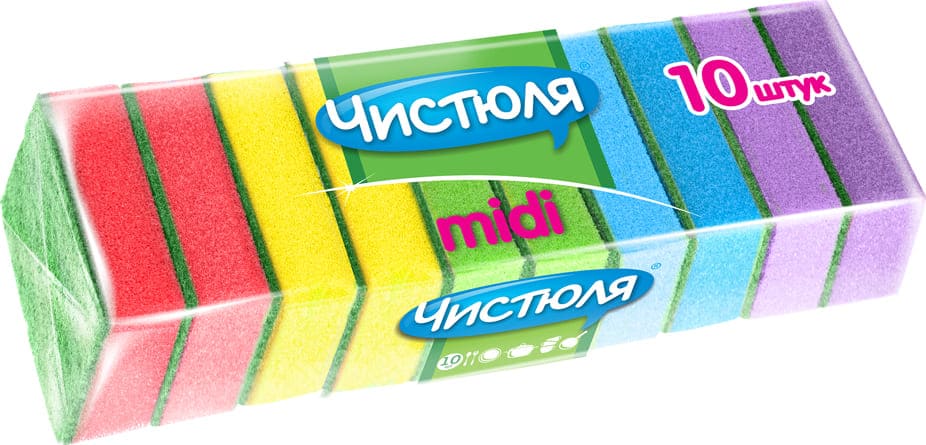 картинка Губки для мытья посуды, 10 шт, поролон/абразив, "Midi", Чистюля, П0304 от магазина Альфанит в Кунгуре