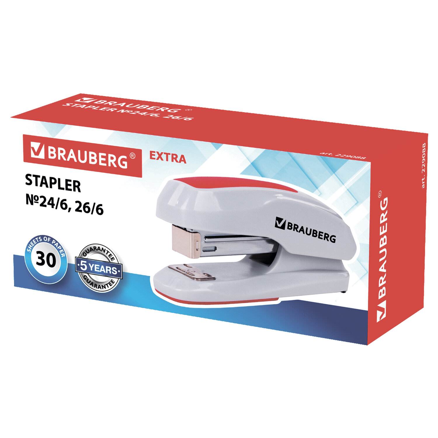 картинка Степлер № 24, 26, на 30 л, серый/красный, "Extra", BRAUBERG, 229088 от магазина Альфанит в Кунгуре
