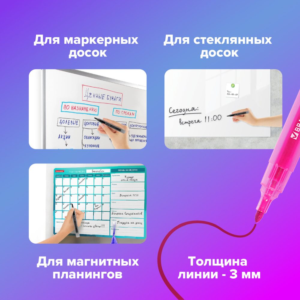 картинка Набор маркеров для доски, 12 шт, 12 цв, 3 мм, "Multicolor", BRAUBERG, 152121 от магазина Альфанит в Кунгуре