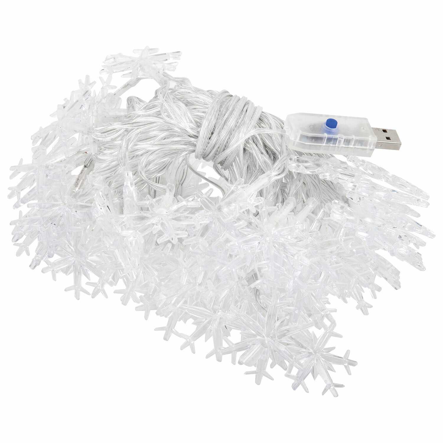 картинка Гирлянда нить, 10 м, теплый белый, 80LED, USB, "Снежинки", Золотая сказка, 592204 от магазина Альфанит в Кунгуре