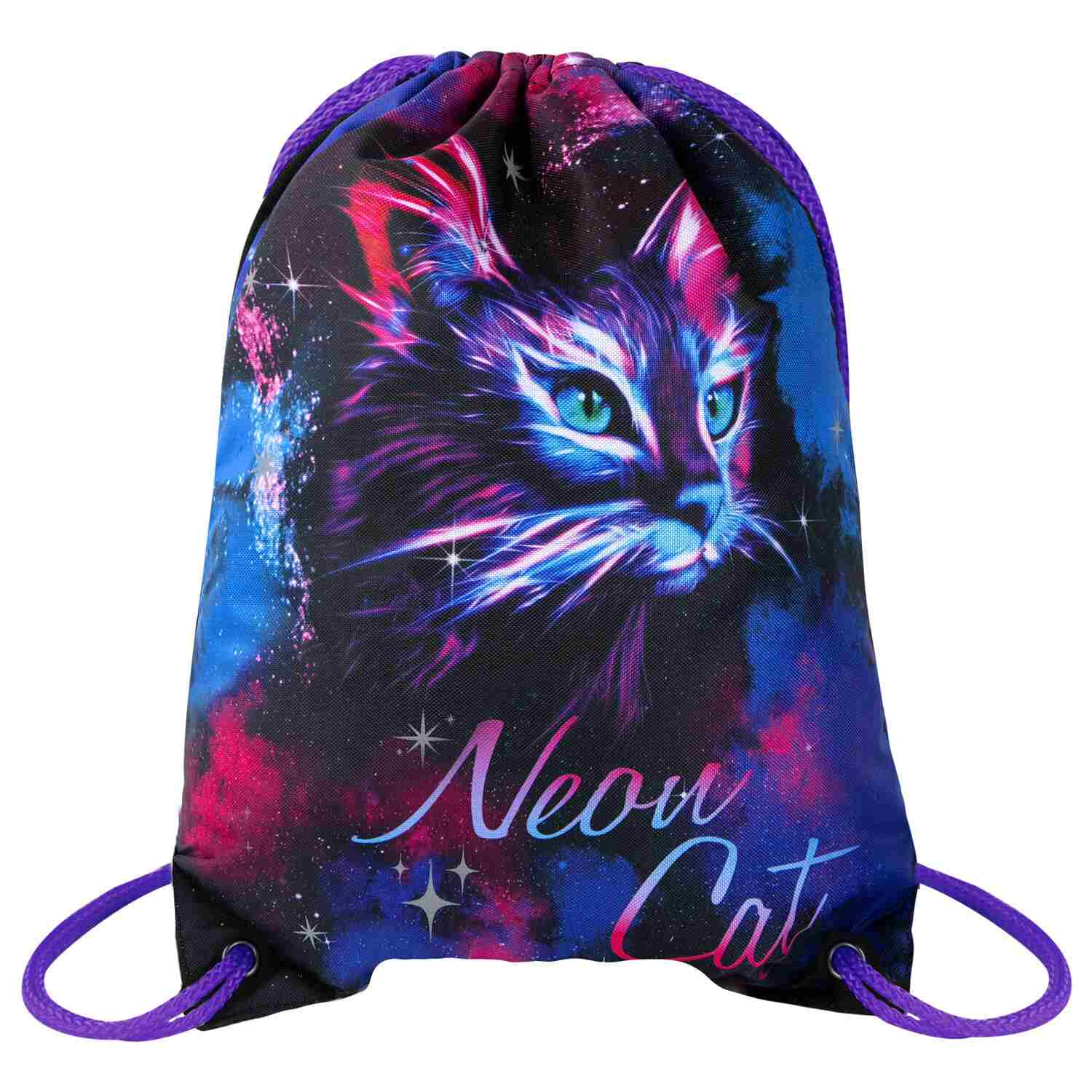 картинка Мешок для обуви, 1 отдел, 1 карман, 43*33 см, светоотражатель, "Neon cat", BRAUBERG KIDS, 271621 от магазина Альфанит в Кунгуре