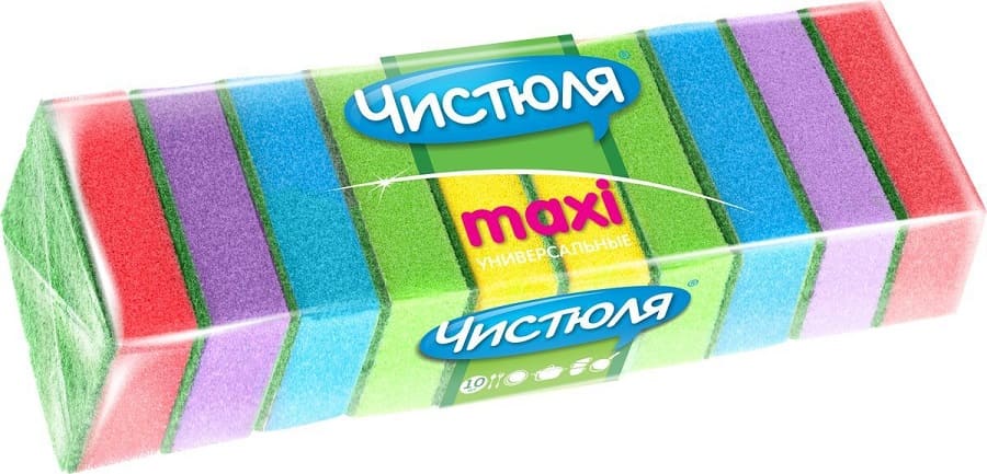 картинка Губки для мытья посуды, 10 шт, поролон/абразив, "Maxi. Универсальные", Чистюля, П0305 от магазина Альфанит в Кунгуре